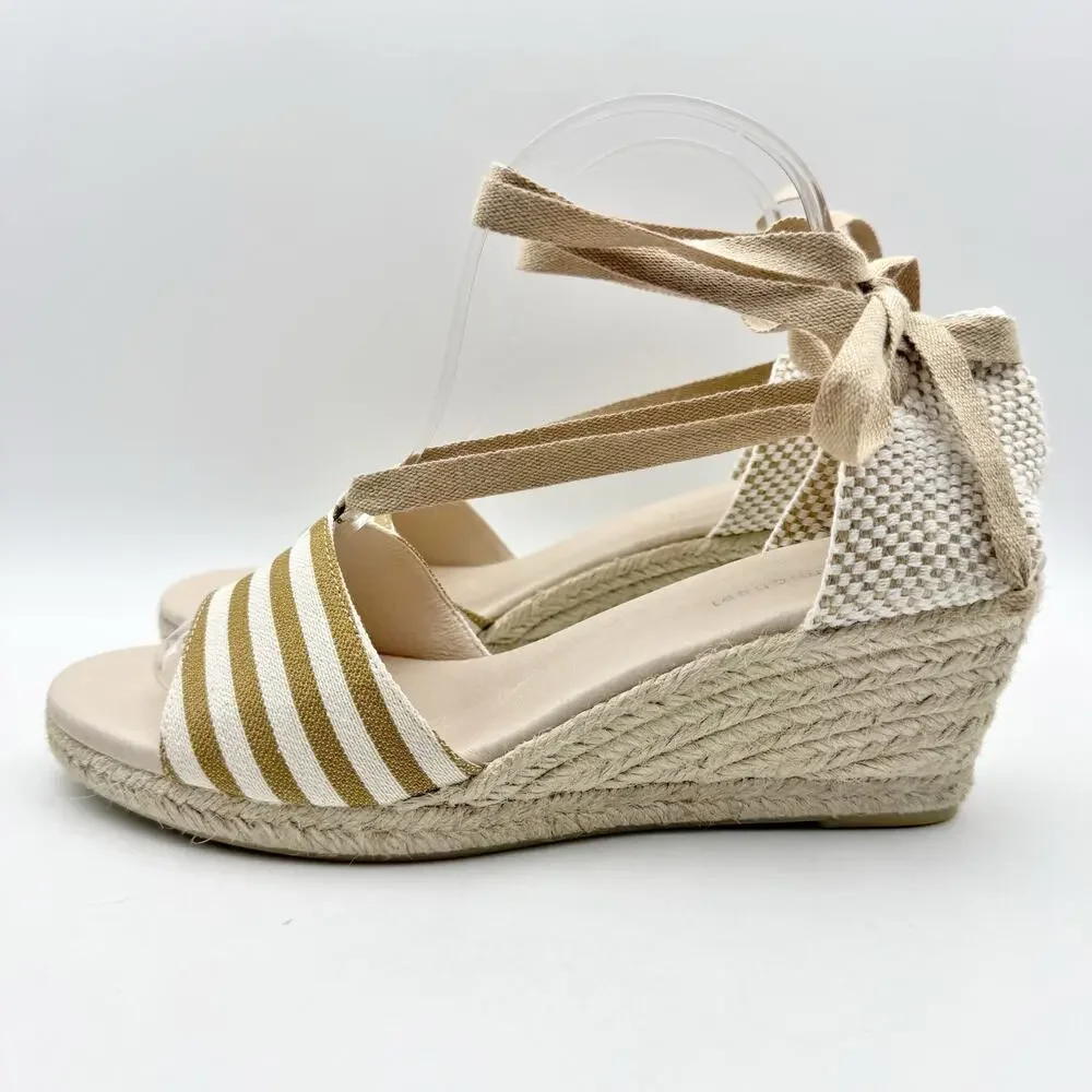 Eric Michael Womens Sara Espadrille Wedge Sandals EU 41 US 10.5 Taupe Canvas GUC